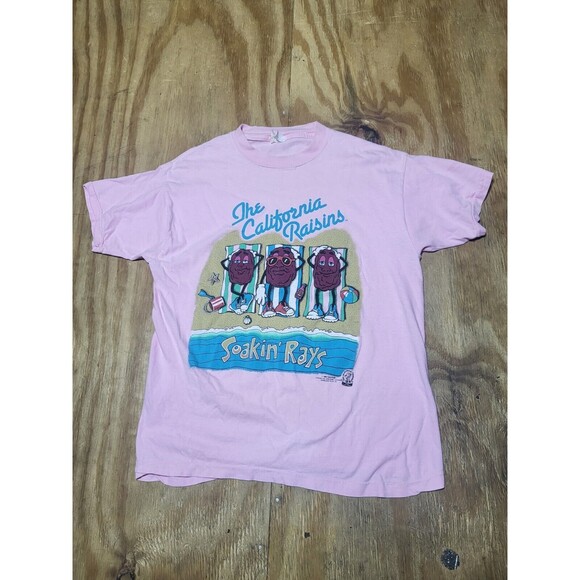 California Raisins Cartoon Soakin Rays Sportsknit USA T Shirt Beach Vintage @H6